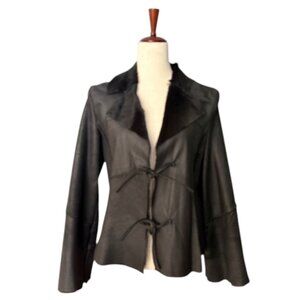 The Keenan Leather Women's Shearling Fur Jacket Coat 100% Lamb Skin Black Sm EUC